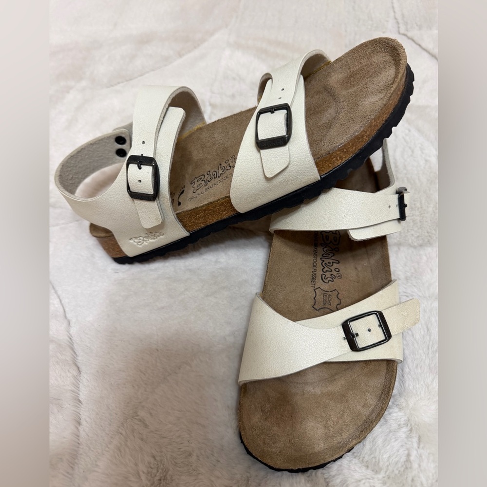 New Birkenstock White Three-Strap Sandals